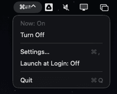 Menu bar — quick toggle on/off